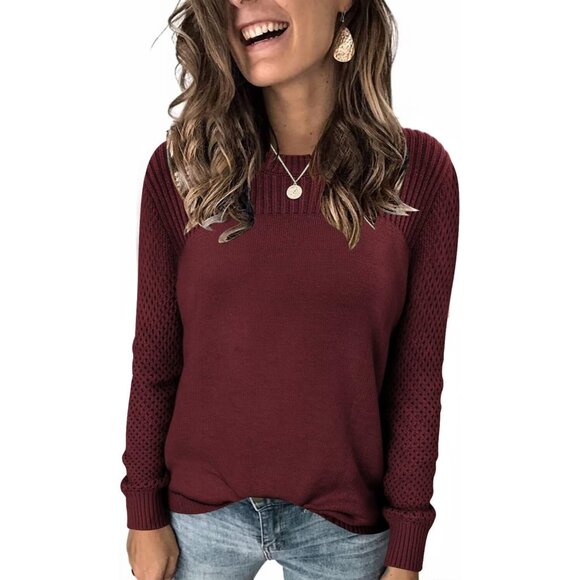 Sweaters - Women's Knit Sweater Soft V Neck Long Sleeve Casual Fall Wear Top